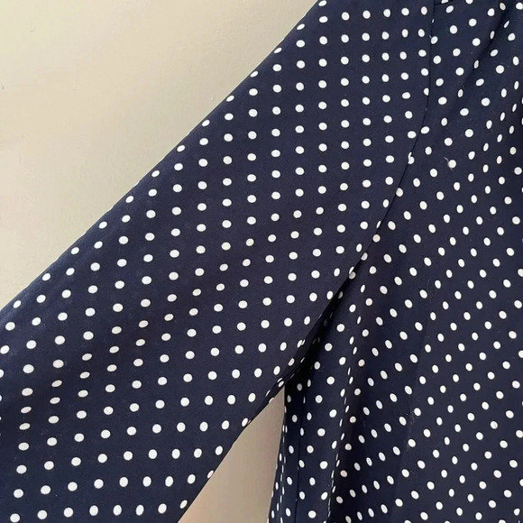 [S]Kate Spade Dark  Navy Blue Polka Dot LS Blouse - Picture 9 of 13